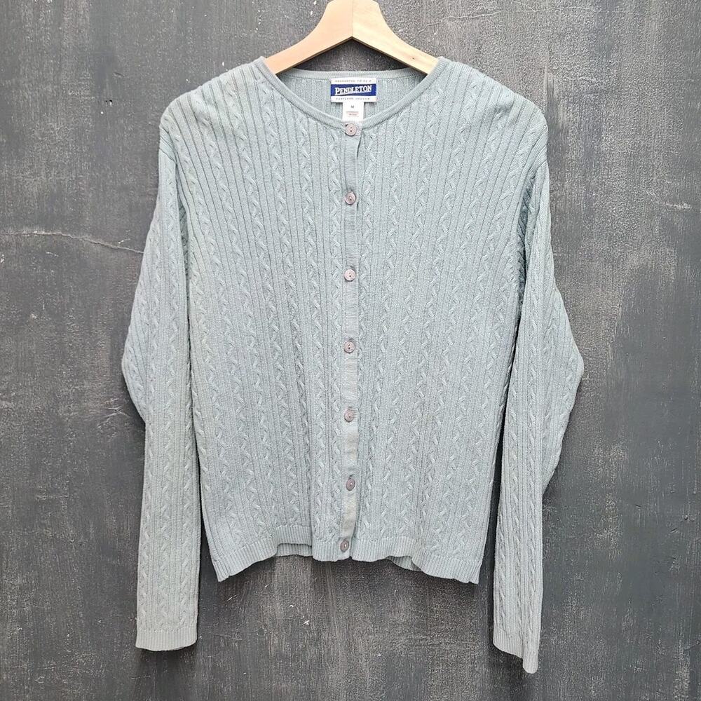Pendleton Mint Green Long Sleeve Cotton Cardigan Sweater Size Medium